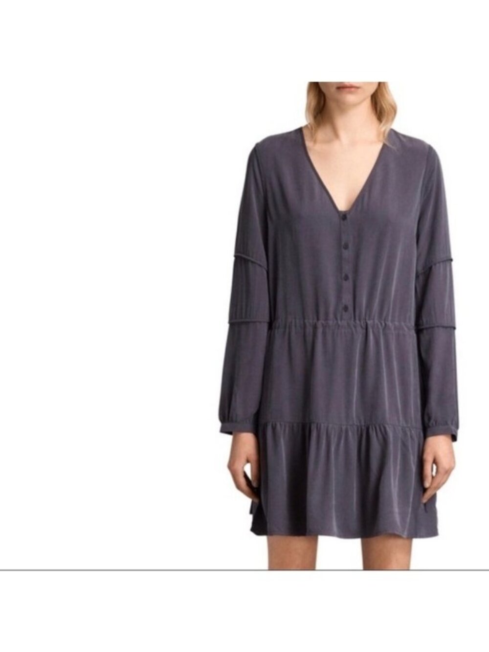 All Saints Grey Nora V-Neck Long Sleeve dress sz 6